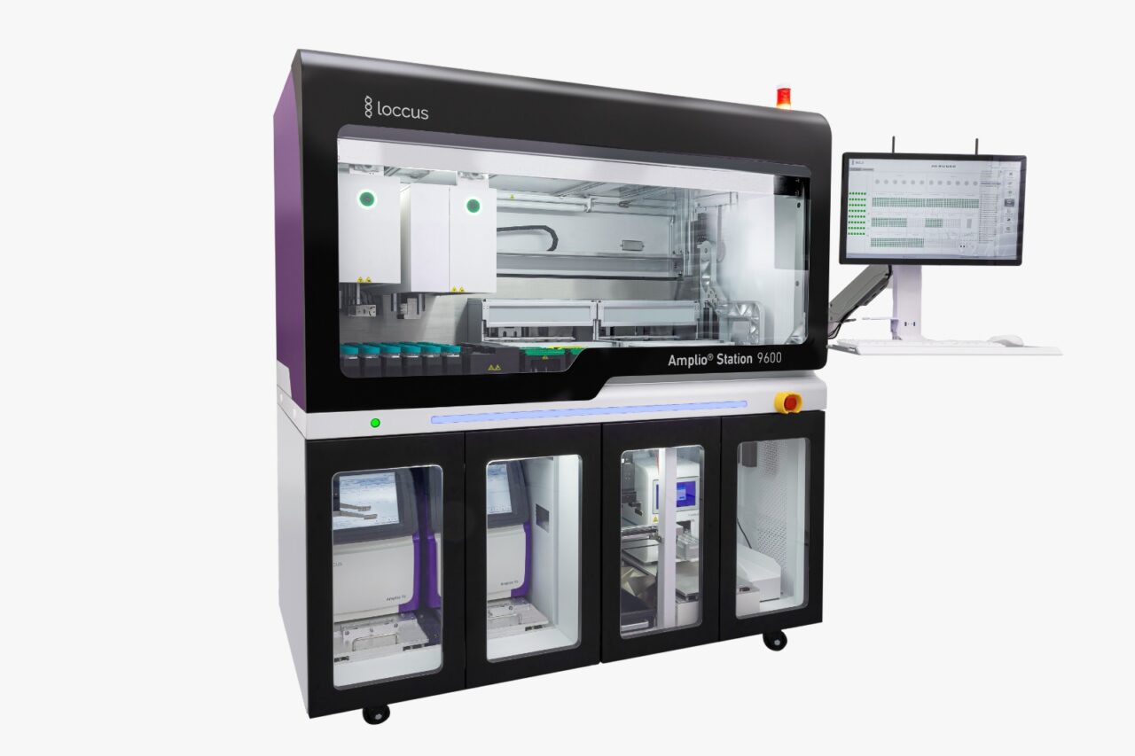 Equipamento de automação laboratorial Amplio® Station 9600 da Loccus para exames de diagnóstico molecular de HPV.